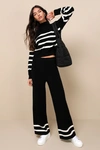 Lulus Effortlessly Charming Black Striped Wide-leg Sweater Pants In Black