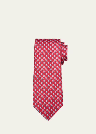 Ferragamo Men's Animali Bull-print Silk Tie In Frosso M1