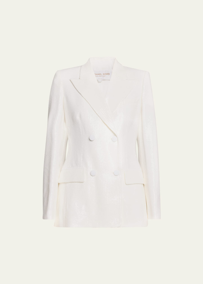 Michael Kors Sequined Lapel Jacket In Optic Whit