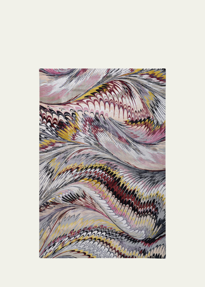 The Rug Company X Mary Katrantzou Feather Marble Maroon Hand-knotted Rug, 9' X 12'