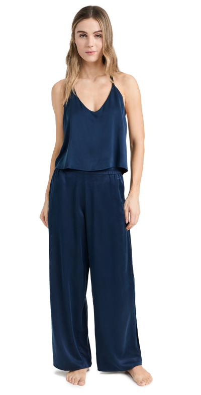 LUNYA WASHABLE SILK CAMI PANT SET DEEP BLUE/BLACK