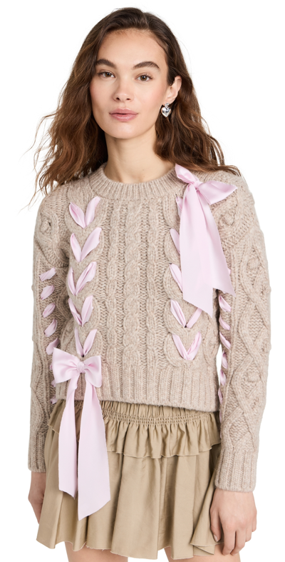 Loveshackfancy Parson Bow Cable Stitch Sweater In Oat