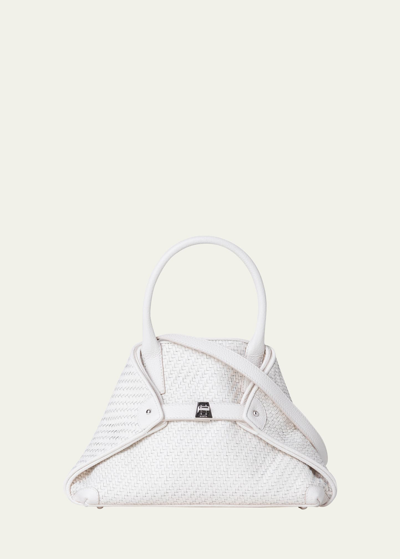 Akris Ai Little Braided Leather Top-handle Bag In 011 Ecru