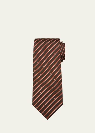 Ferragamo Men's Roller Stripe-print Silk Tie In Fmarrone