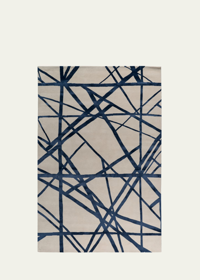 The Rug Company X Kelly Wearstler Channels Indigo Hand-knotted Rug, 8' X 10' In Beige, Blue