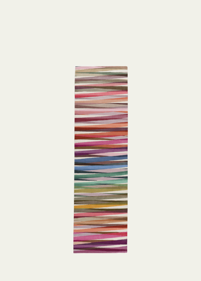 The Rug Company X Paul Smith Overlay Hand-knotted Runner, 3' X 10' In Red, Blue, Orange