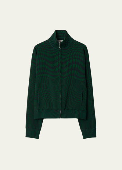 Burberry Warped Houndstooth Nylon Blend Track Jacket In Ivy