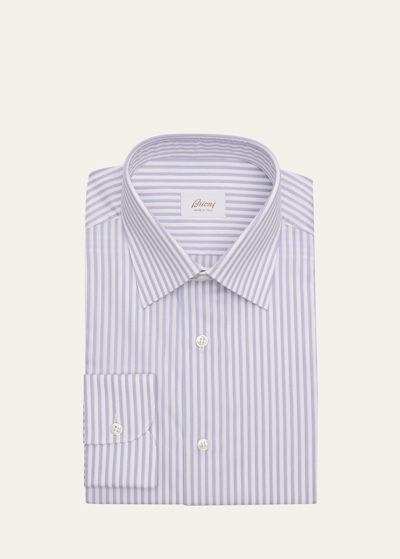 Brioni Men's Cotton Pinstripe Dress Shirt In Lilacwhit