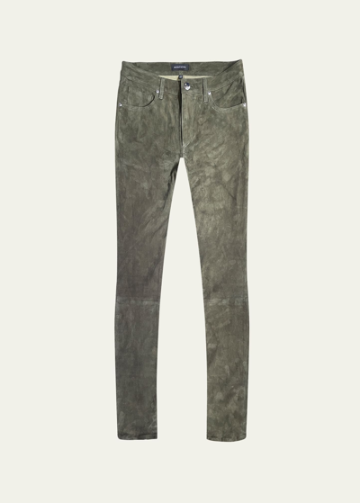 Monfrere Men's Greyson Skinny Suede Denim Pants In Suede Moss