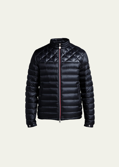 Moncler Benamou Nylon Quilted Full Zip Down Jacket In Blue