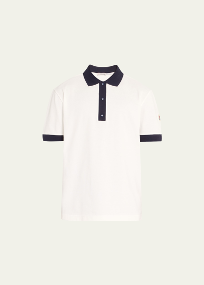 Moncler Men's Contrast-trim Knit Polo Shirt In Mnatural