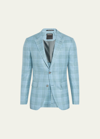 Zegna Men's Tonal Plaid Sport Coat In Aqu Ck