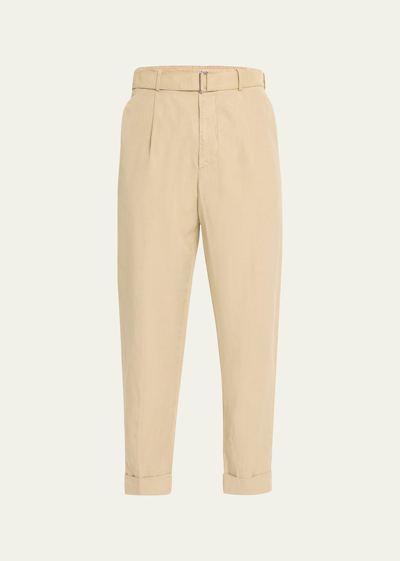 Officine Generale Hugo Tapered Belted Cotton-twill Pants In Beige