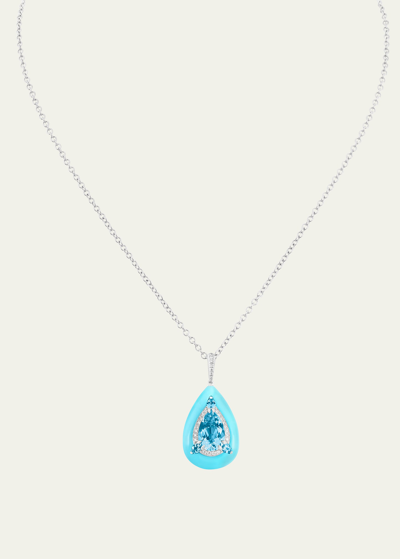 Boghossian 18k White Gold Topaz, Diamond, And Turquoise Inlay Pendant Necklace In Metallic
