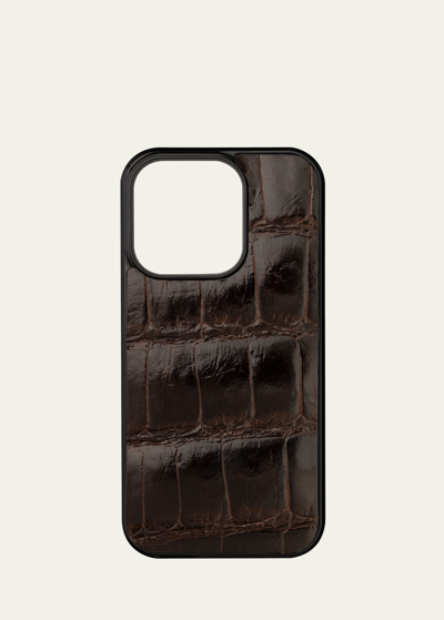 Abas Men's Iphone 14 Pro Alligator Phone Case In Deep Brown