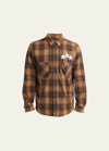 Amiri Leather-appliquéd Logo-embroidered Checked Cotton-flannel Shirt In Brown