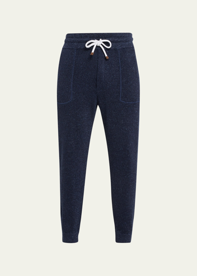 Brunello Cucinelli Men's Ribbed Sweatpants In Chs60 Navy