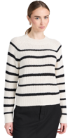 Vince Ribbed Stripe Raglan-sleeve Crewneck Sweater In Pampas/black