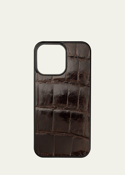 Abas Men's Iphone 14 Pro Max Alligator Phone Case In Deep Brown