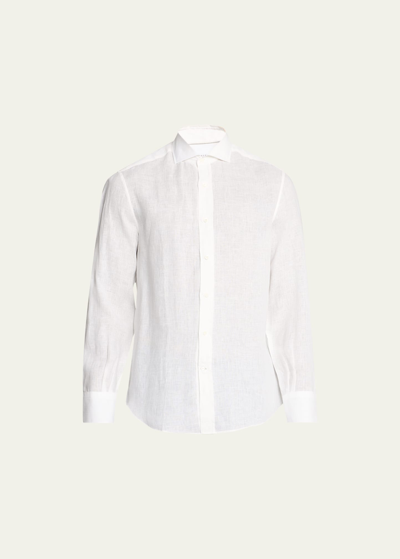 Brunello Cucinelli Men's Linen Classic-fit Casual Button-down Shirt In C003 White