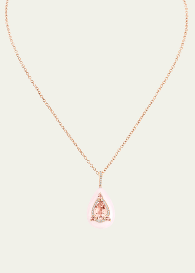 Boghossian Rose Gold Inlay Reveal Pink Opal And Morganite Pendant Necklace With Diamonds