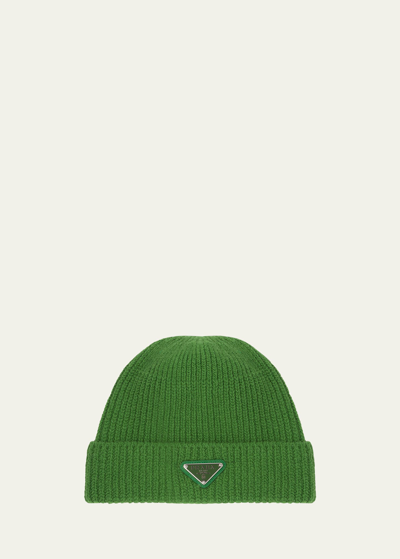 Prada Wool And Cashmere Beanie In Green