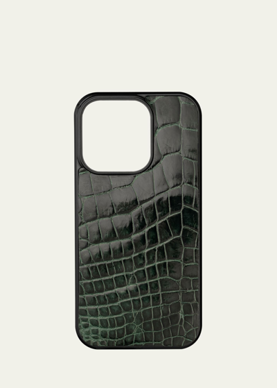 Abas Men's Iphone 14 Pro Alligator Phone Case In Hunter Green
