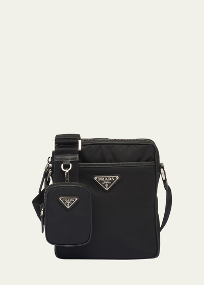 Prada Men's Re-nylon Crossbody Bag With Pouch In Black