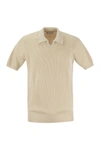 Brunello Cucinelli Light Grey Ribbed Knit Cotton Polo Collar Sweater For Men In Oat