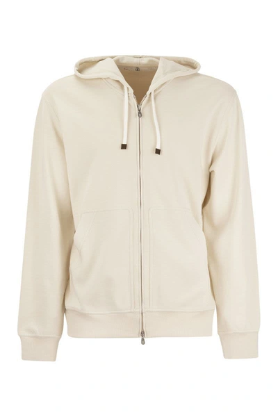 Brunello Cucinelli Techno Cotton Interlock Zip-front Hooded Sweatshirt In Oat