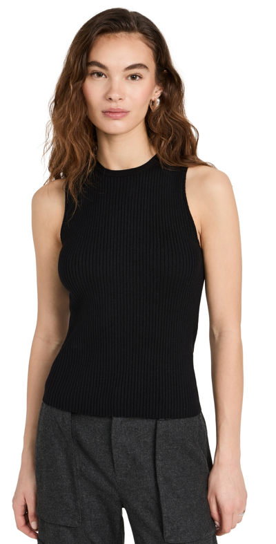 Vince Ribbed High-neck Tank Top In Black