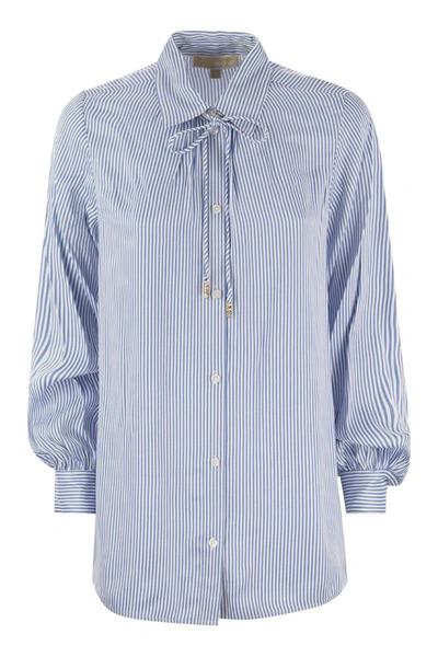 Michael Kors Striped Viscose Shirt With Front Fastening In Blue