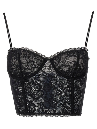 Oseree Floral-lace Bustier-neckline Corset In Black