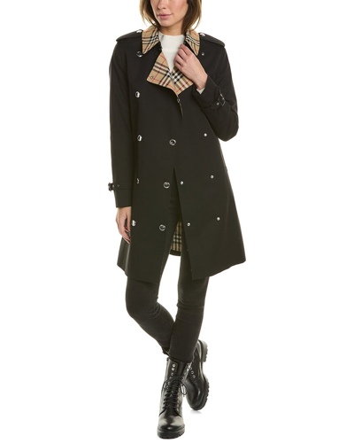 Burberry Vintage Check-trim Trench Coat In Black