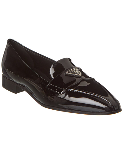 Prada Logo Patent Pointy-toe Loafer In Black