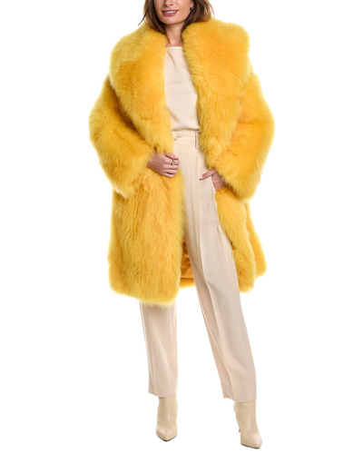 Michael Kors Shawl Collar Shearling Balmacaan In Yellow