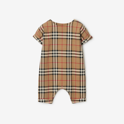 Burberry Baby  Check Cotton-blend Playsuit In Archive Beige