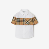 Burberry Boy's Devon Check Panel Short-sleeve Shirt In White