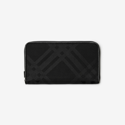 Burberry Check Jacquard Large Zip Wallet In Black