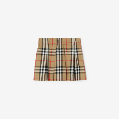 Burberry Kids'  Childrens Check Cotton Pleated Skirt In Archive Beige