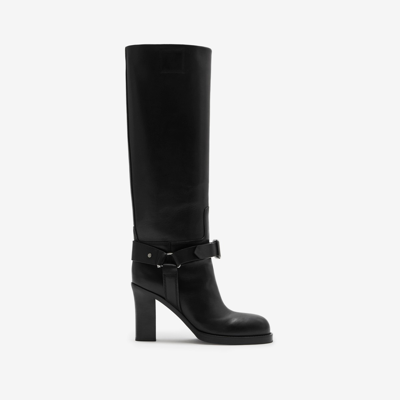 Burberry Leather Stirrup High Boots In Black