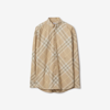 Burberry Men Beige Shirt With Button-down Collar And Check Motif In Cotton Man In Flax