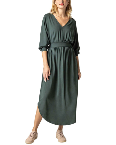 Lilla P Full Sleeve V-neck Maxi Dress In Green