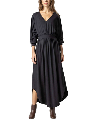 Lilla P Full Sleeve V-neck Maxi Dress In Black