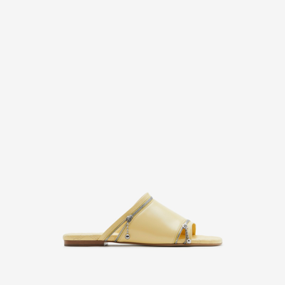 Burberry Leather Peep Slides In Daffodil