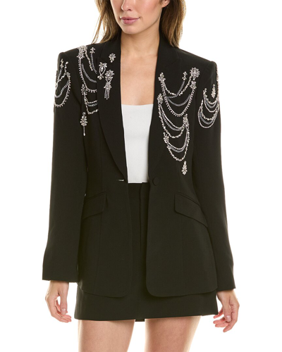 Cinq À Sept Cheyenne Rhinestone-chain Crepe Blazer In Black