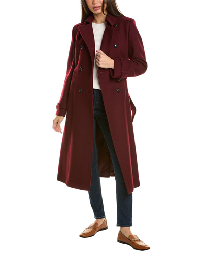Cole Haan Button Front Wool-blend Coat In Red
