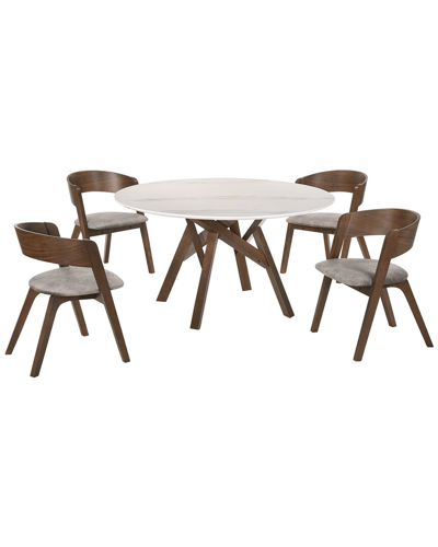 Armen Living Venus And Jackie 5pc Walnut And Marble Round Dining Set In Brown