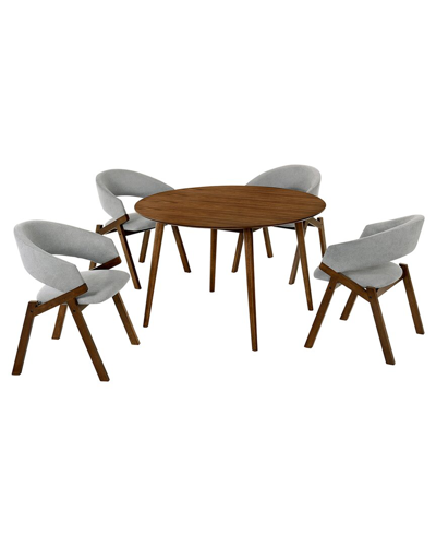 Armen Living Arcadia & Talulah 48in Round Grey & Walnut Wood 5pc Dining Set