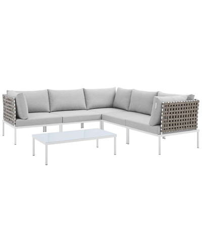Modway Harmony 6-piece Sunbrella Basket Weave Outdoor Patio Sectional Sofa Set In Beige